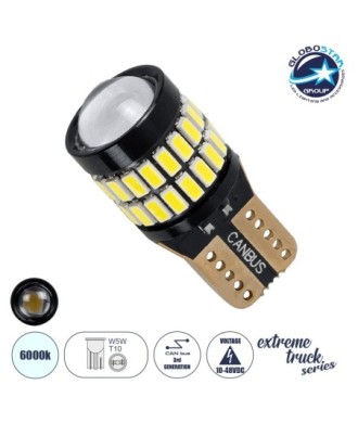 GloboStar® T10 W5W 81510 Λάμπα Αυτοκίνητου & Φορτηγού 4014 36SMD WITH 3030 1SMD NON POLAR CANBUS 1.8W 359LM DC10V-48V IP20 Ψυχρό Λευκό 6000K